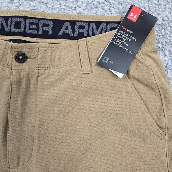 Under Armour Pants Men 36 Brown Loose Heat Gear Lightweight Unhemmed Office Golf - Picture 3 of 14